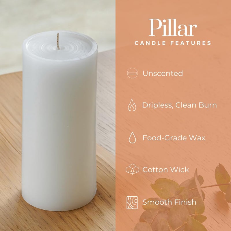 Simply Soson 3x6 inch White Pillar Candles Set of 6, Smooth Texture, Unscented White Candles, Dripless Candles, 3 inch Pillar Candles Ideal as Wedding, Parties, Spas, Dinner, Home Decoration, Church - Image 3